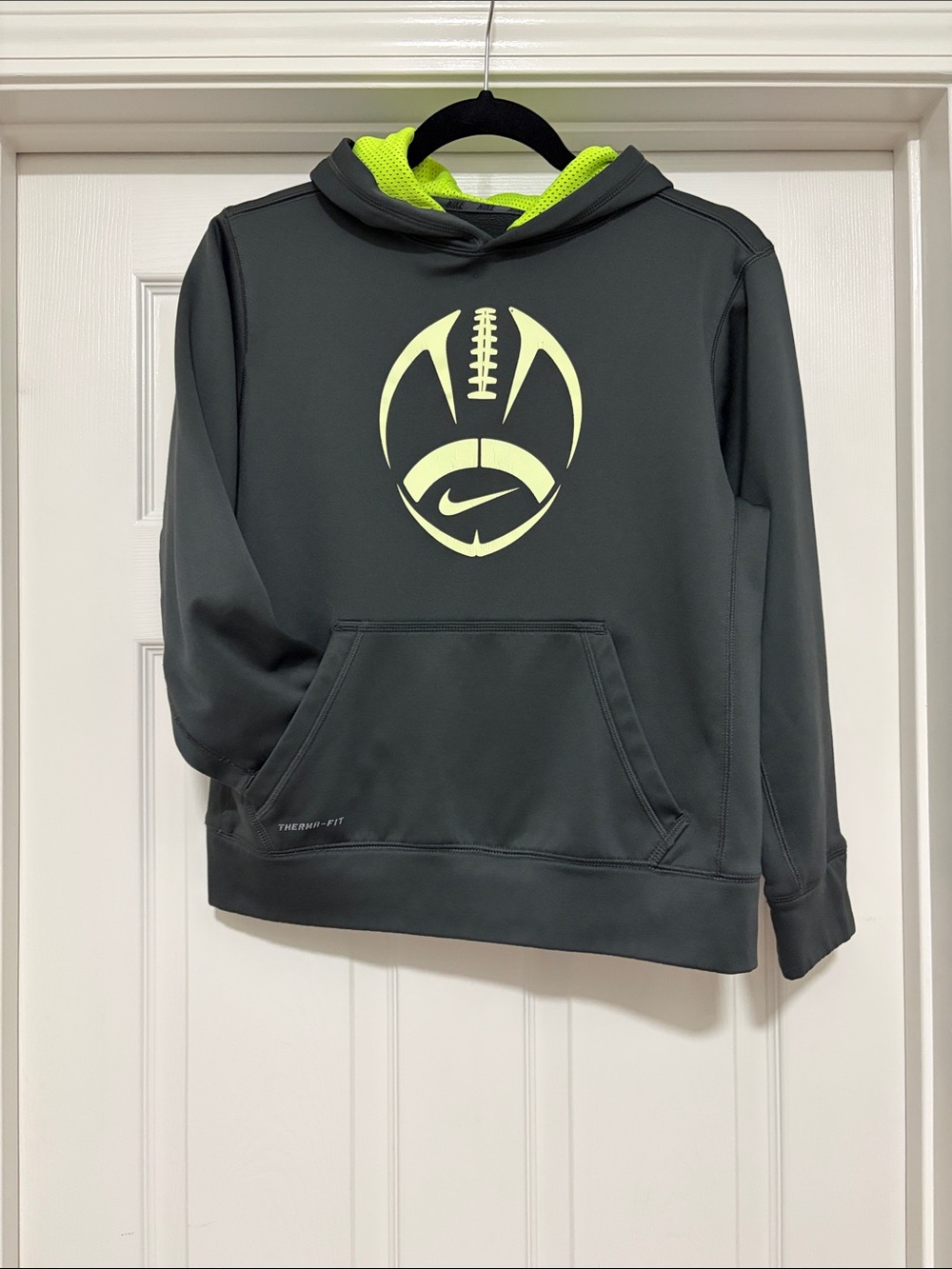 Nike Kids Dark Gray & Neon Yellow Football Logo Hoodie
